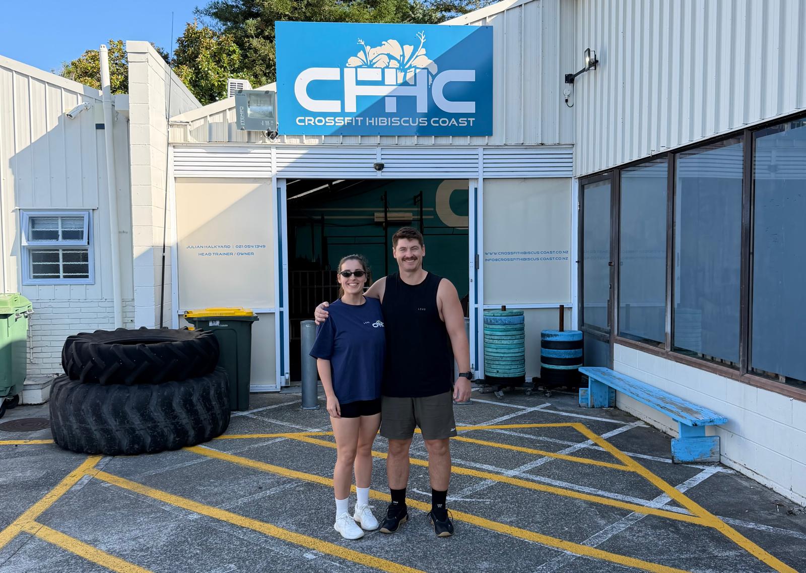 Julz and Nicole Halkyard outside CrossFit Hibiscus Coast in Whangaparaoa